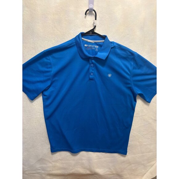 Ariat Mens Blue Polo Shirt L Heat Series Moisture Wicking Short Sleeve - Picture 1 of 12